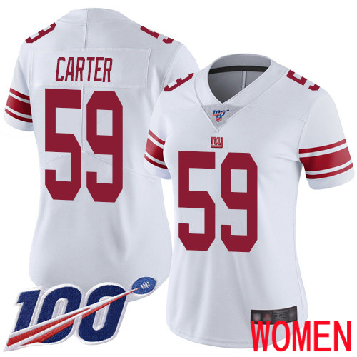 Women New York Giants 59 Lorenzo Carter White Vapor Untouchable Limited Player 100th Season Football NFL Jersey